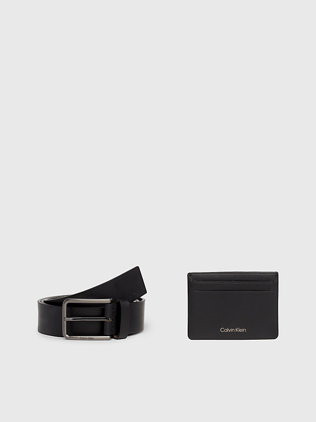 black leather belt and cardholder gift set for men calvin klein