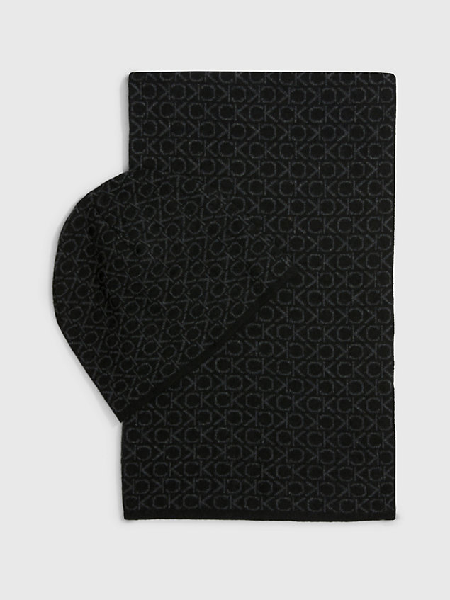 black logo scarf and beanie gift set for men calvin klein