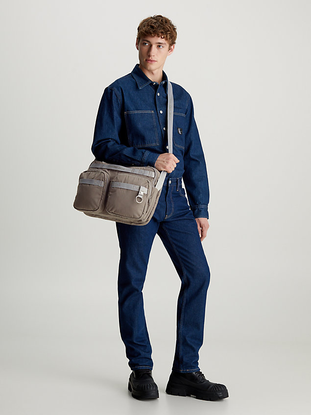 grey large twill crossbody travel bag for men calvin klein jeans