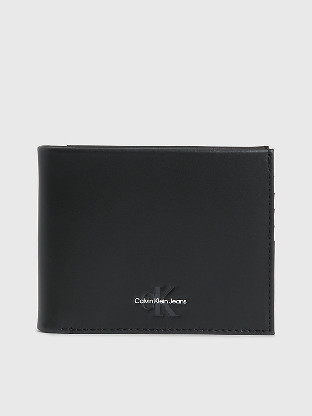 black leather trifold wallet for men calvin klein jeans