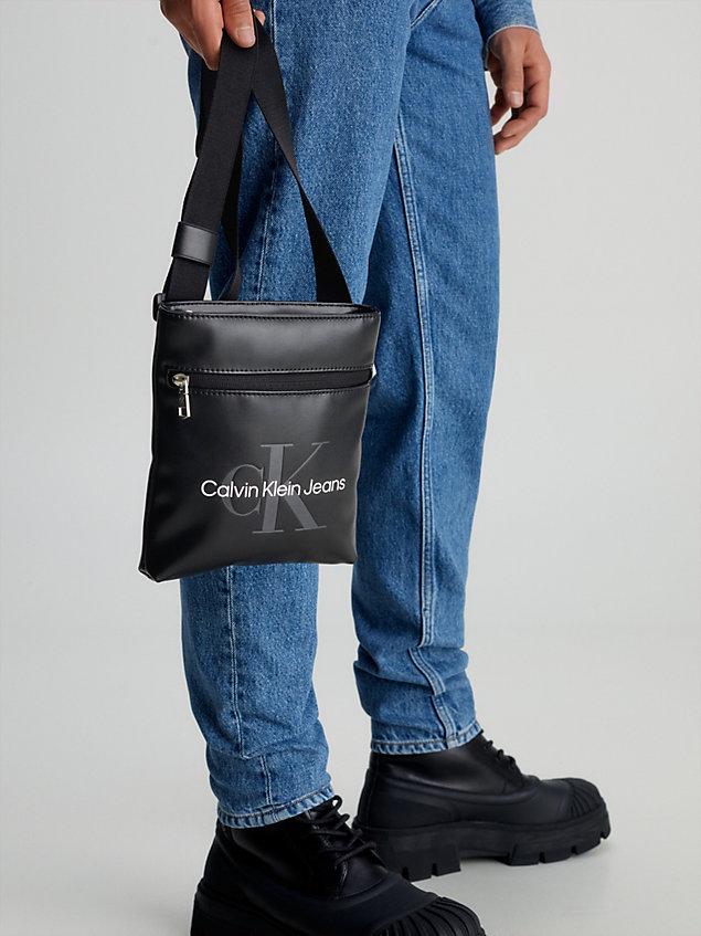 black logo flat crossbody bag for men calvin klein jeans
