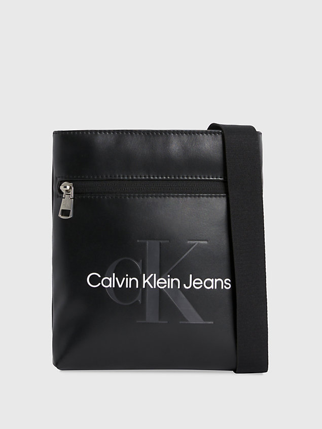 black logo flat crossbody bag for men calvin klein jeans