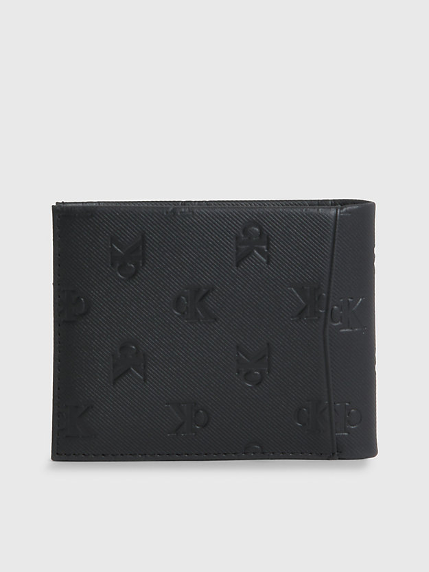 black leather logo billfold wallet for men calvin klein jeans