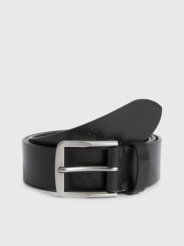 black allover logo leather logo belt for men calvin klein jeans