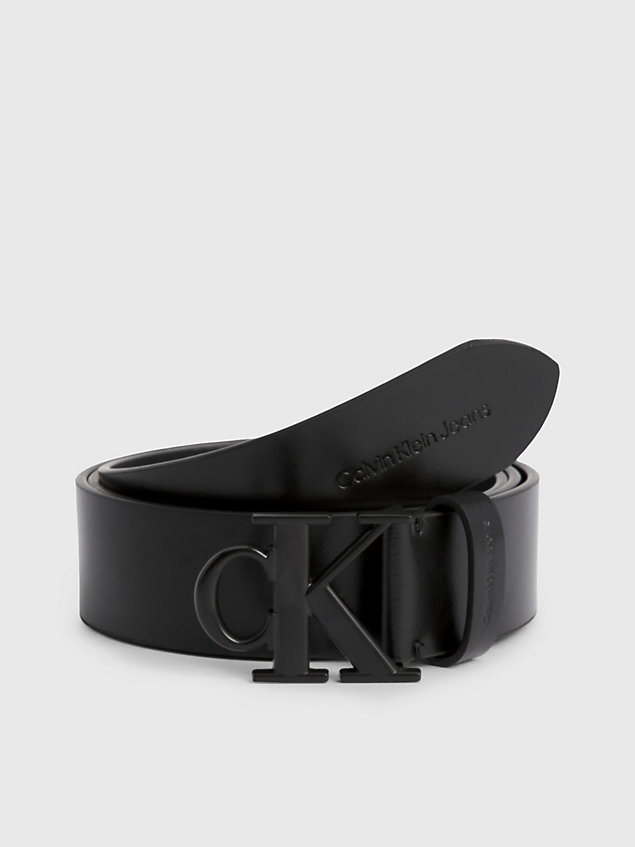 black leather logo belt for men calvin klein jeans