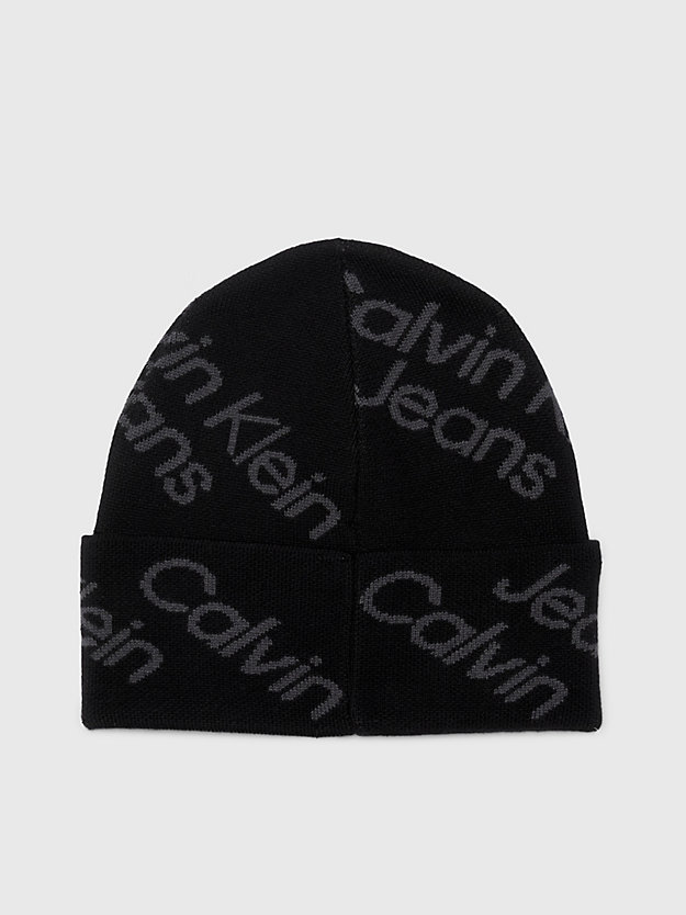 black cotton all-over logo beanie for men calvin klein jeans