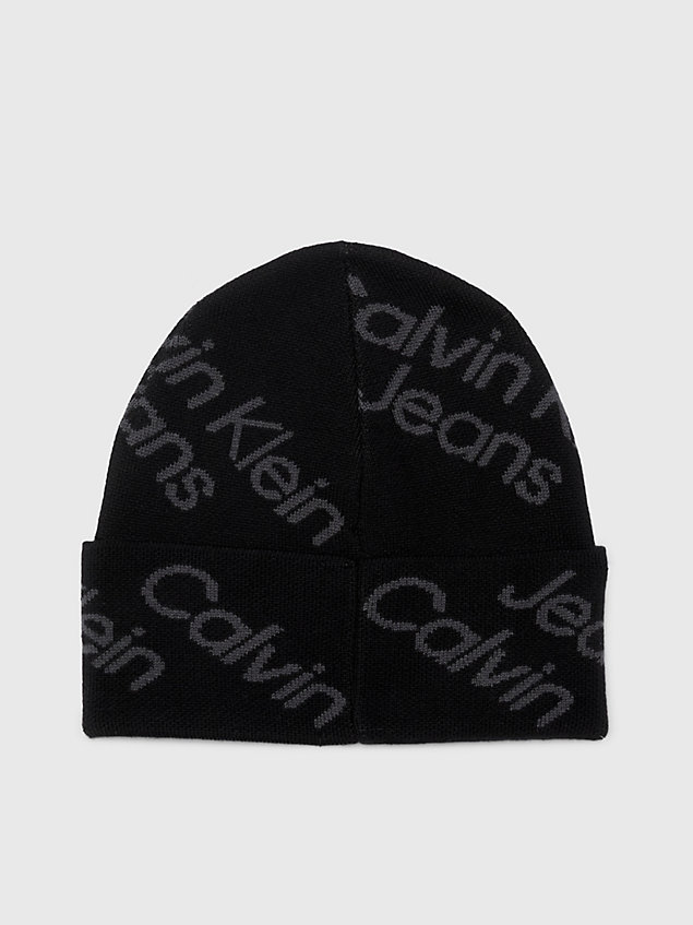 berretto di cotone con logo all-over black da uomo calvin klein jeans