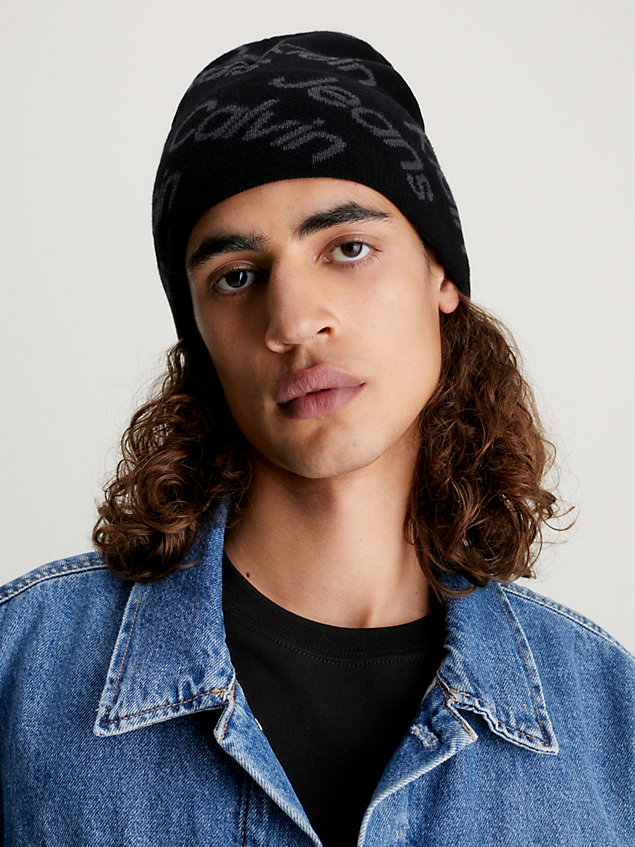 bonnet en coton entièrement orné de logos black pour hommes calvin klein jeans