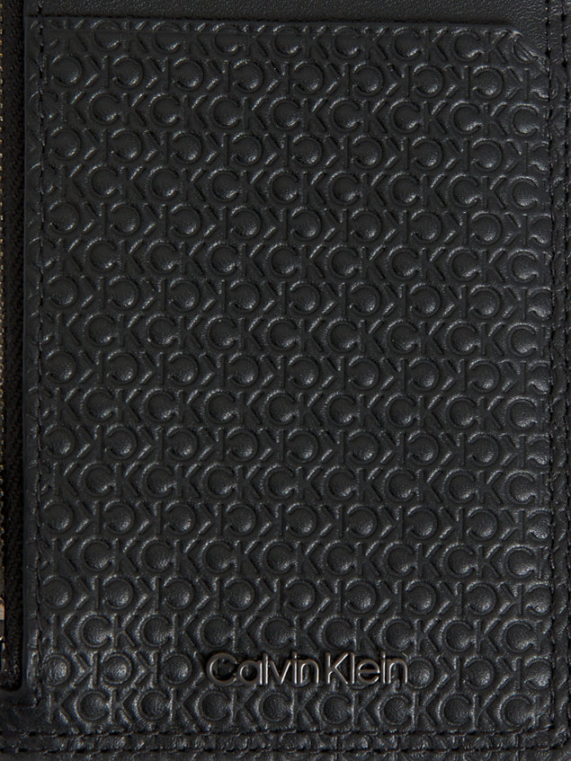 black leather logo cardholder with zip for men calvin klein