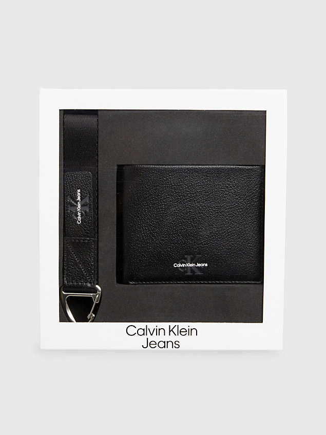 black skórzany portfel i brelok w zestawie upominkowym dla mężczyźni - calvin klein jeans