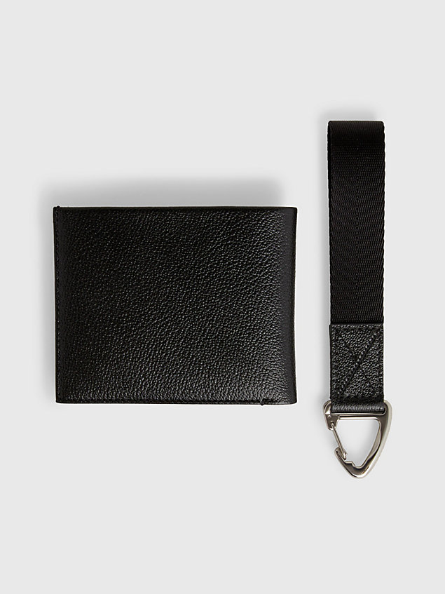 black cadeauset van leren portemonnee en sleutelhanger voor heren - calvin klein jeans