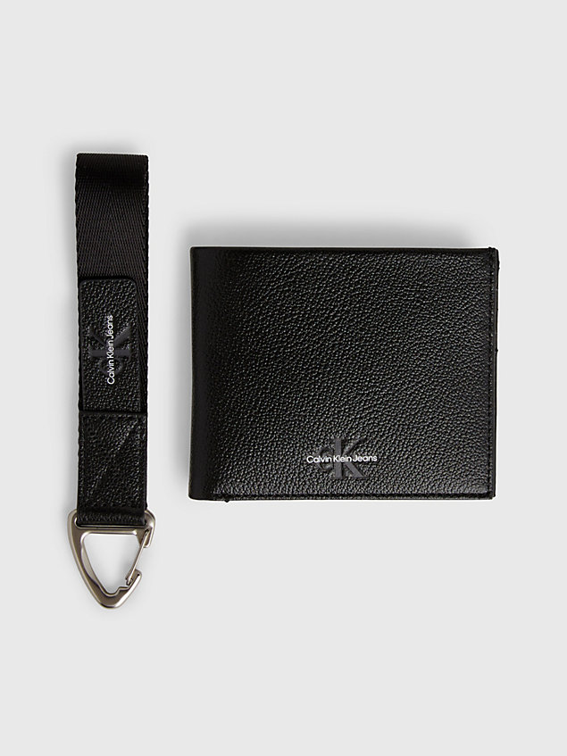 black leather wallet and keyring gift set for men calvin klein jeans