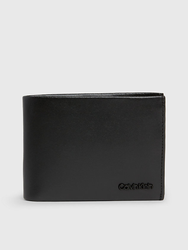 black leather rfid trifold wallet for men calvin klein