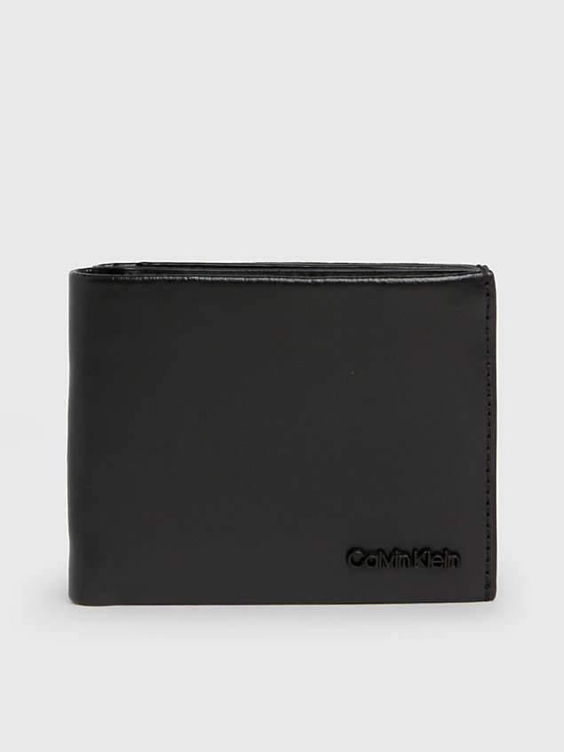 black dwuczęściowy skórzany portfel z blokadą rfid dla mężczyźni - calvin klein