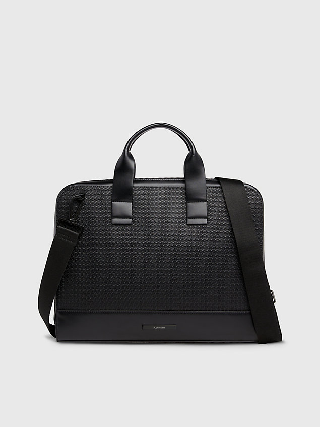 black torba na laptop z wąskim logo dla mężczyźni - calvin klein