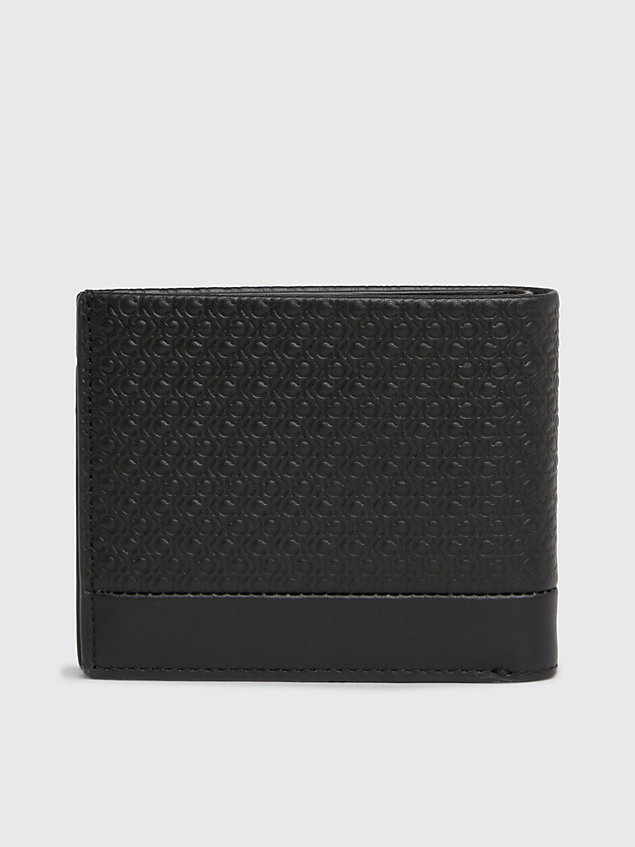 black skórzany składany portfel dwuczęściowy z logo i blokadą rfid dla mężczyźni - calvin klein