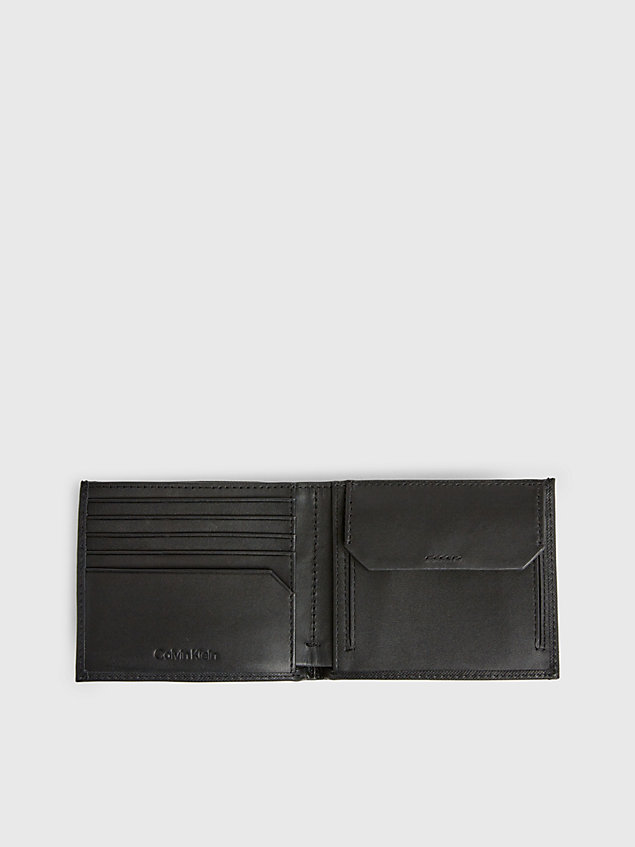 black skórzany składany portfel dwuczęściowy dla mężczyźni - calvin klein