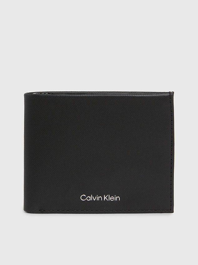 black skórzany składany portfel dwuczęściowy dla mężczyźni - calvin klein