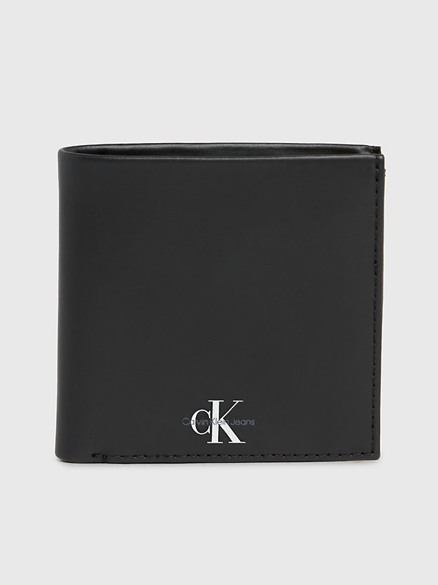 black skórzany portfel trzyczęściowy z blokadą rfid dla mężczyźni - calvin klein jeans