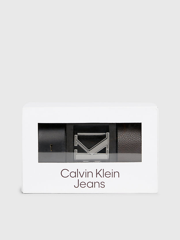 cintura in pelle in confezione regalo black / bitter brown da uomo calvin klein jeans