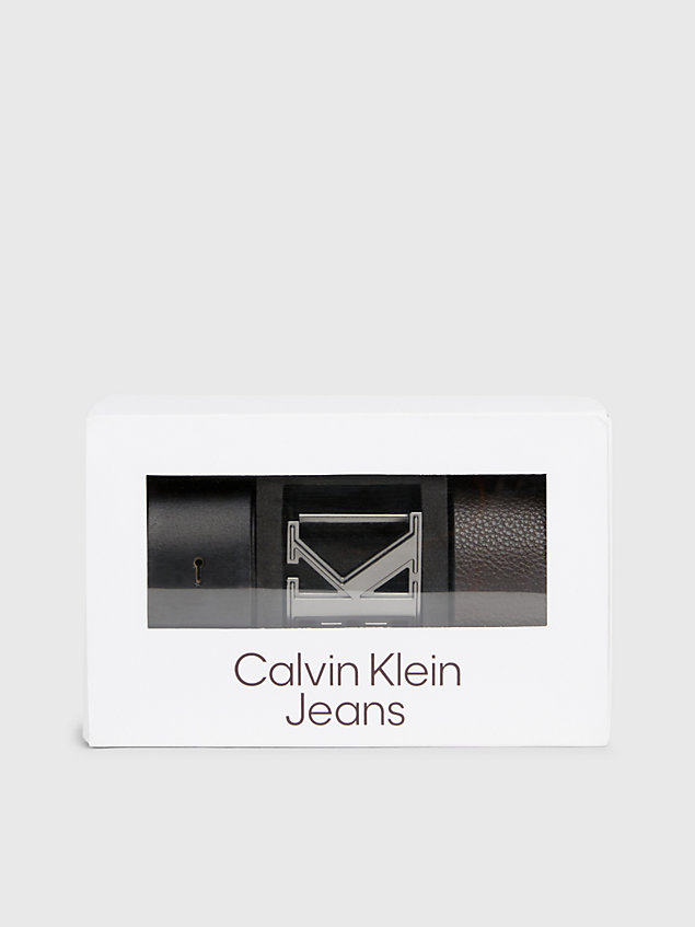 cinturón de piel en paquete de regalo black de hombre calvin klein jeans