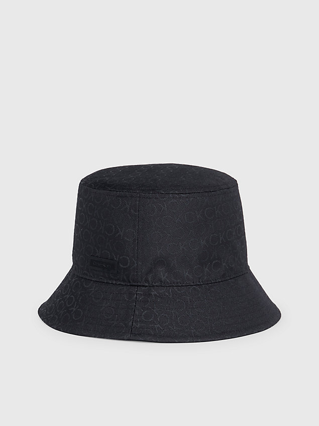 black kapelusz bucket hat z żakardowym logo dla mężczyźni - calvin klein