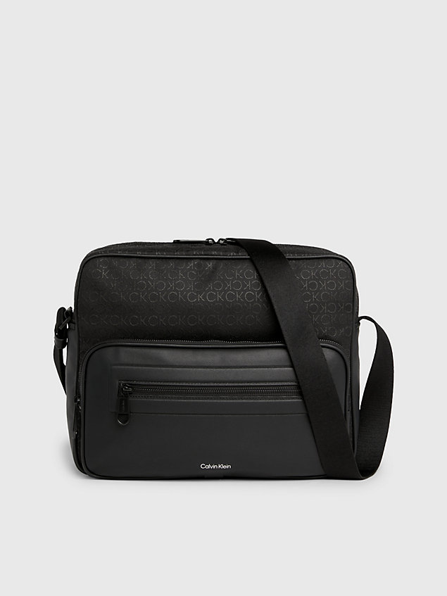 black logo jacquard messenger bag for men calvin klein