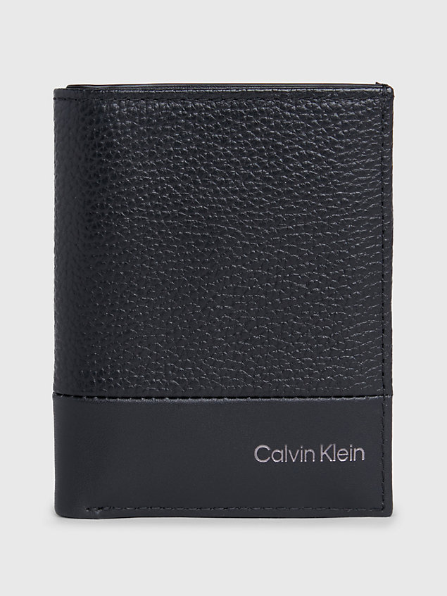 black skórzany składany portfel jednoczęściowy z blokadą rfid dla mężczyźni - calvin klein