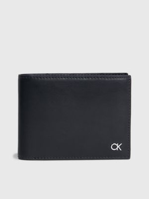 black dreifach faltbares rfid-lederportemonnaie für herren - calvin klein