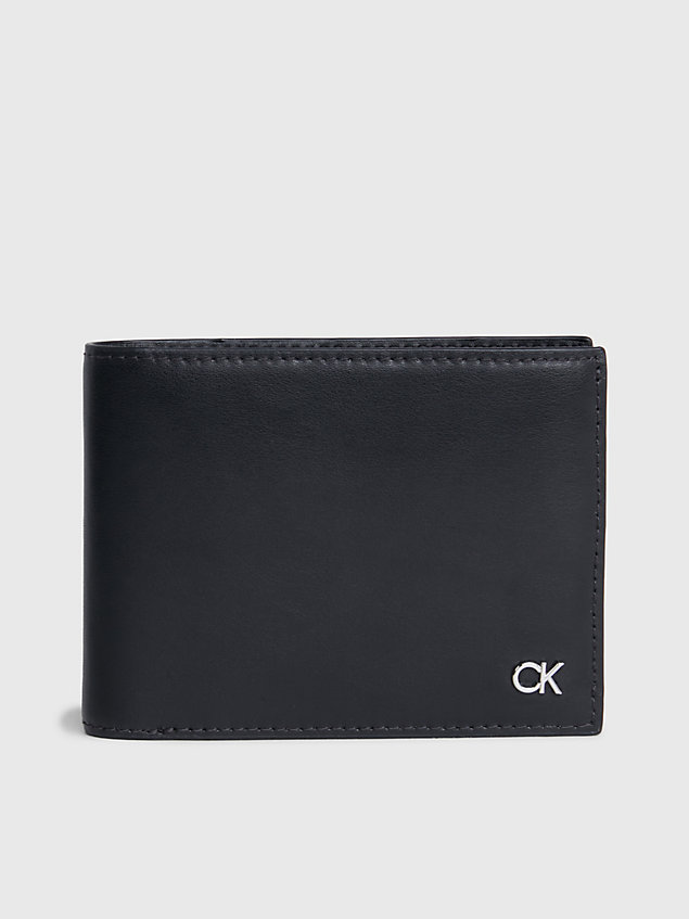 black skórzany portfel trzyczęściowy z blokadą rfid dla mężczyźni - calvin klein