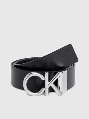 black logo-ledergürtel für herren - calvin klein