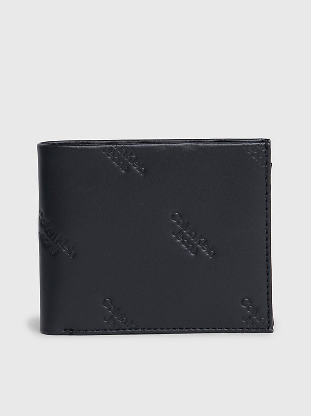 black skórzany składany portfel jednoczęściowy z logo i blokadą rfid dla mężczyźni - calvin klein jeans