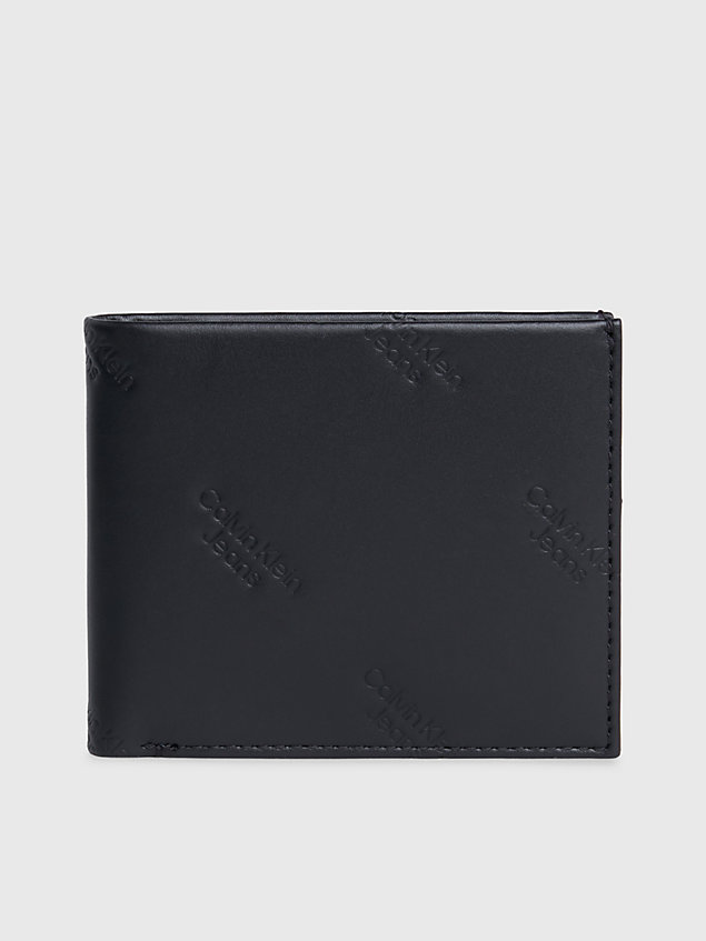 black skórzany składany portfel dwuczęściowy z logo i blokadą rfid dla mężczyźni - calvin klein jeans