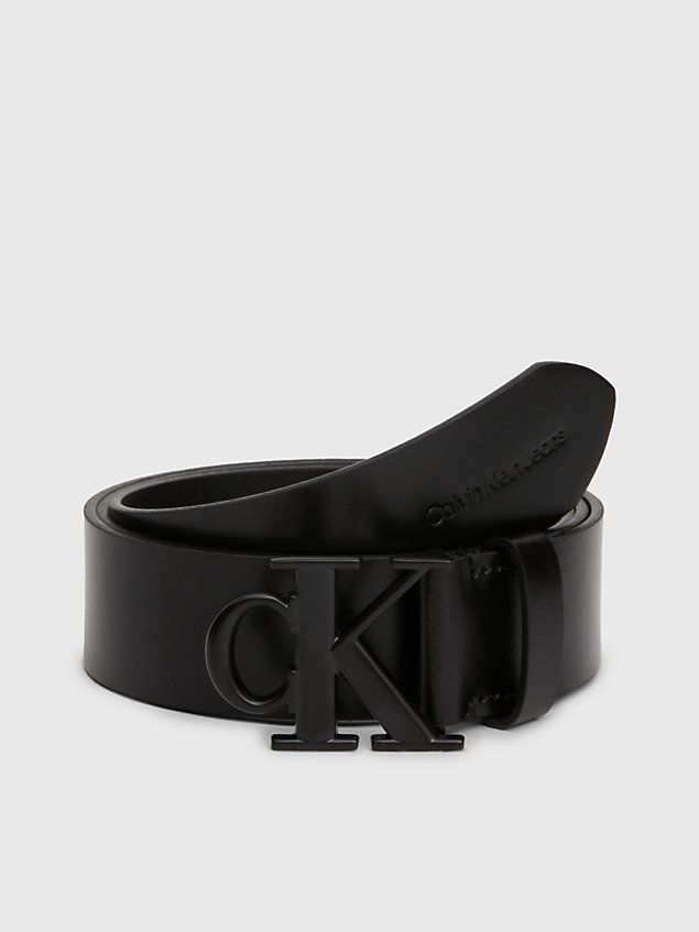 black leather logo belt for men calvin klein jeans