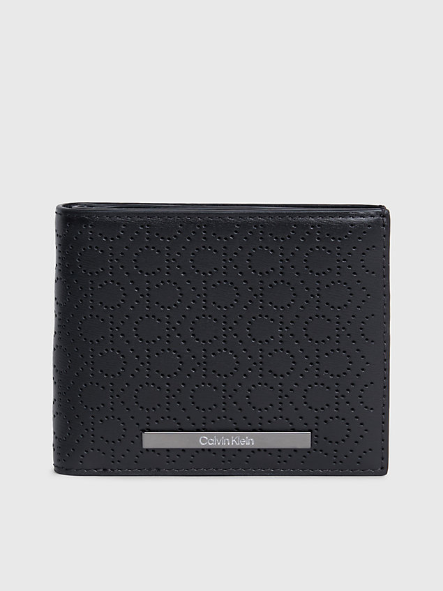 black skórzany składany portfel dwuczęściowy z logo i blokadą rfid dla mężczyźni - calvin klein