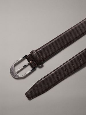 dark brown embossed micro skórzany pasek dla mężczyźni - calvin klein