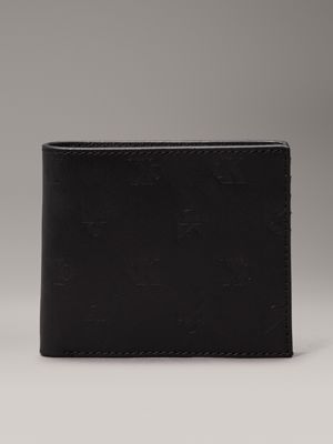 black logo leather billfold wallet for men calvin klein jeans