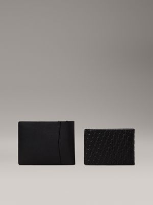 black leather 2-wallet gift set for men calvin klein jeans