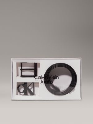 black 2 buckle leather belt gift set for men calvin klein jeans