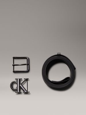 black 2 buckle leather belt gift set for men calvin klein jeans