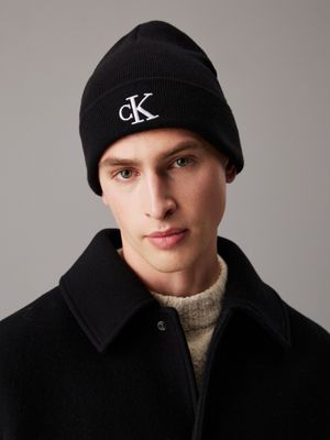 black knit beanie for men calvin klein jeans