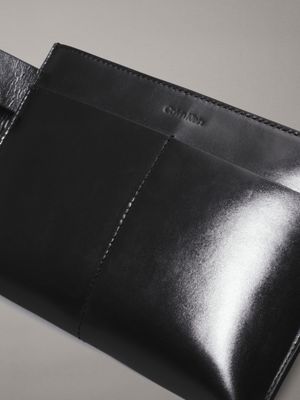 ck black leather flat leather belt bag for men calvin klein