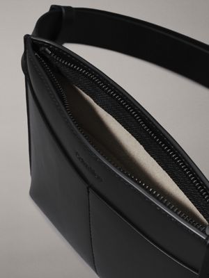 ck black leather flat leather belt bag for men calvin klein