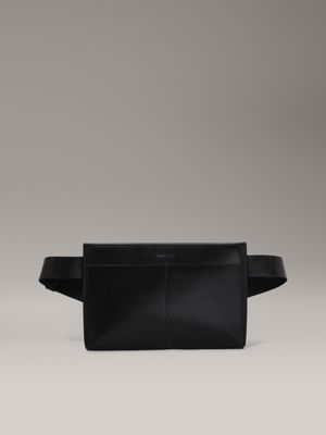 black flat leather belt bag for men calvin klein