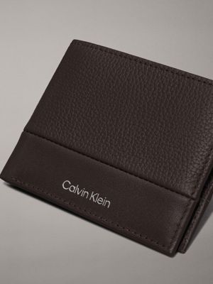 java brown pebble and smooth leather rfid billfold wallet for men calvin klein