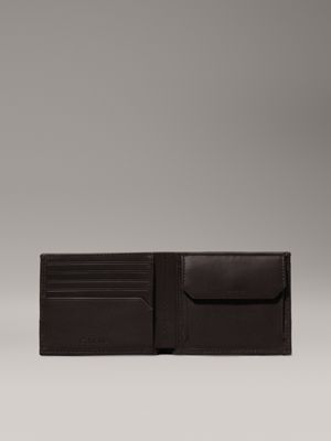 java brown pebble and smooth leather rfid billfold wallet for men calvin klein