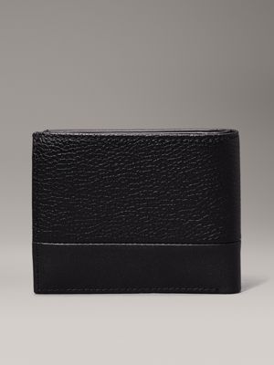 ck black pebble and smooth leather rfid billfold wallet for men calvin klein