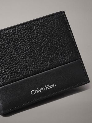 ck black pebble and smooth leather rfid billfold wallet for men calvin klein