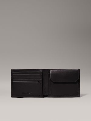 ck black pebble and smooth leather rfid billfold wallet for men calvin klein