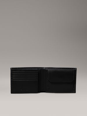 black nano mono logo leather rfid trifold wallet for men calvin klein